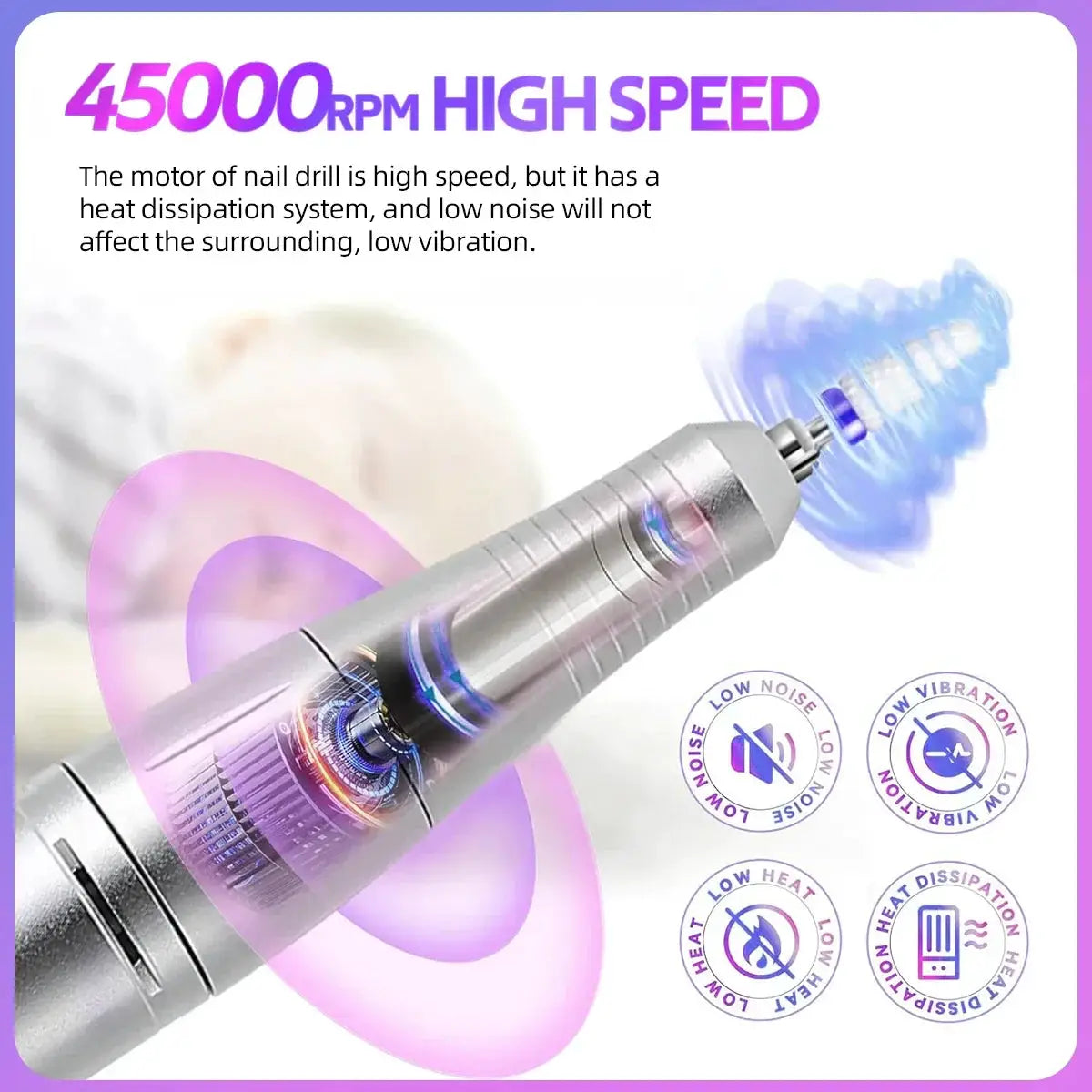 45000 RPM Electric Nail Drill Portable Nail File Home Salon