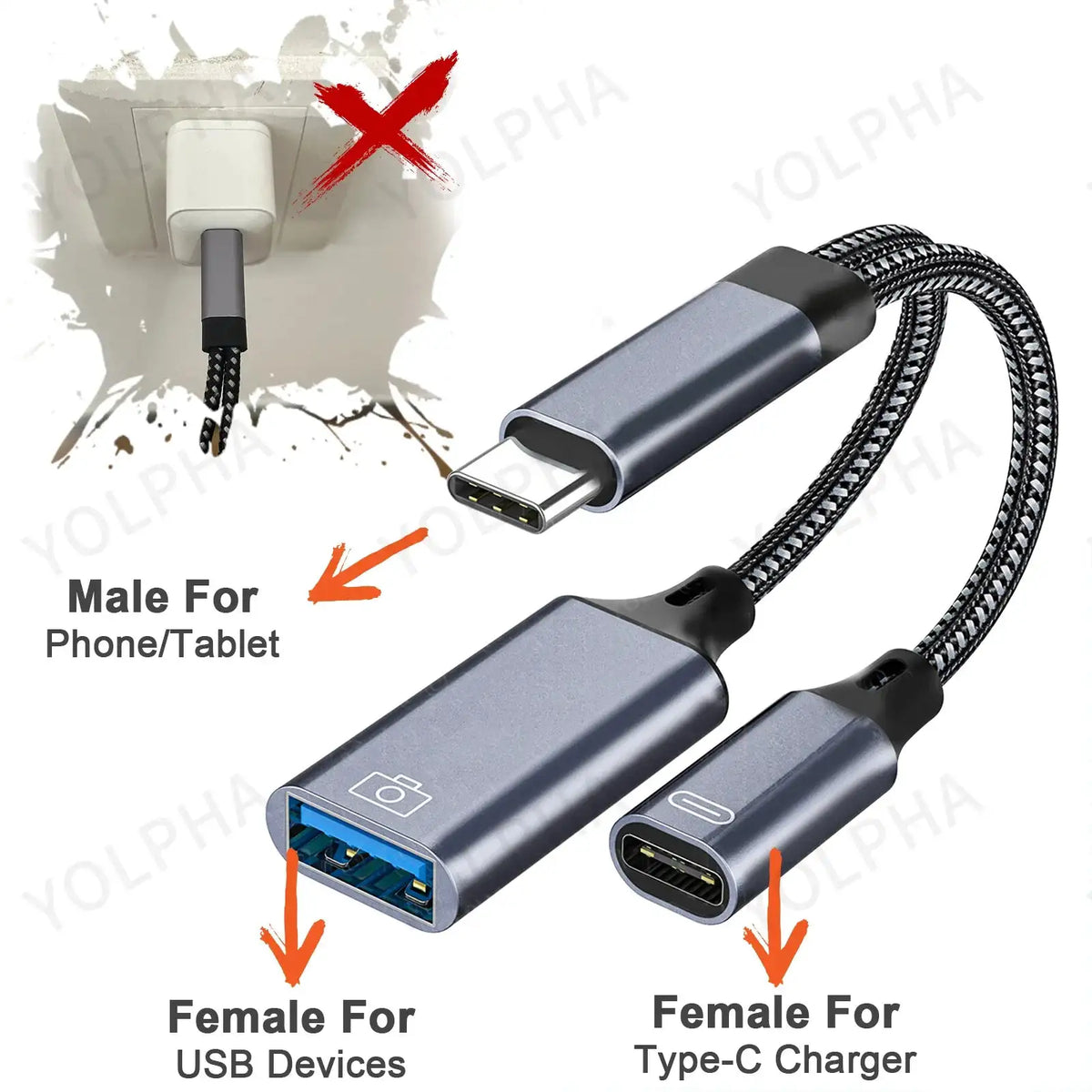 USB C OTG Cable Phone Adapter 2 in 1 Type C to USB A Adapter with PD Charging Port for Samsung Huawei Xiaomi Phone Laptop Tablet
