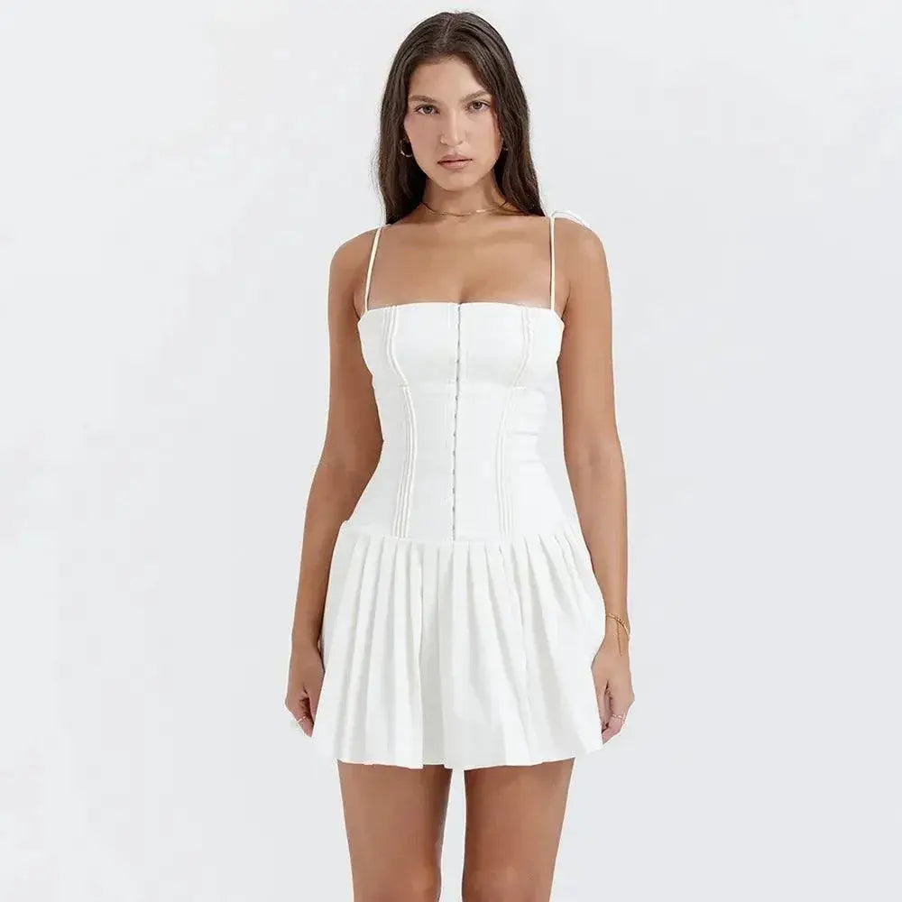 Suninheart White Spaghetti Strap Dress Elegant Summer Chic