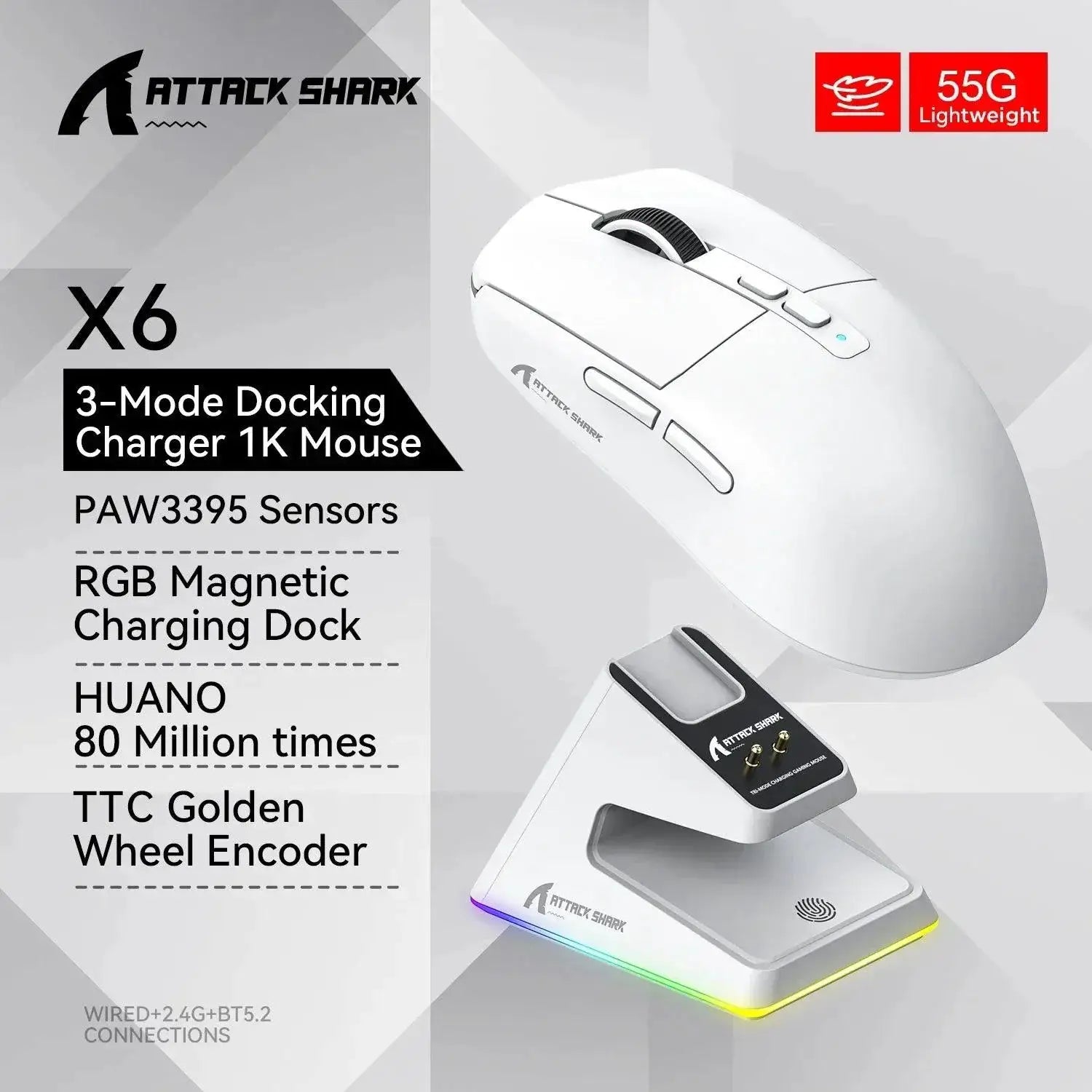 Attack Shark X6 Gaming Mouse Precision Control RGB Lighting