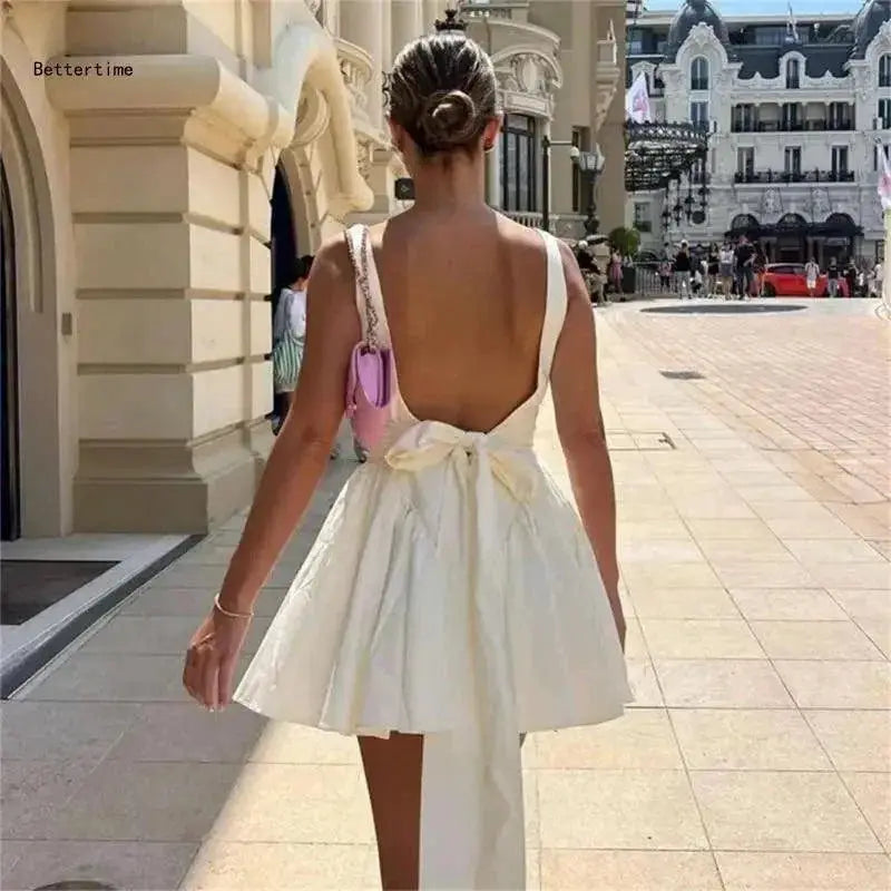 Butterfly Straps Square Neck Mini Dress For Evening Attire