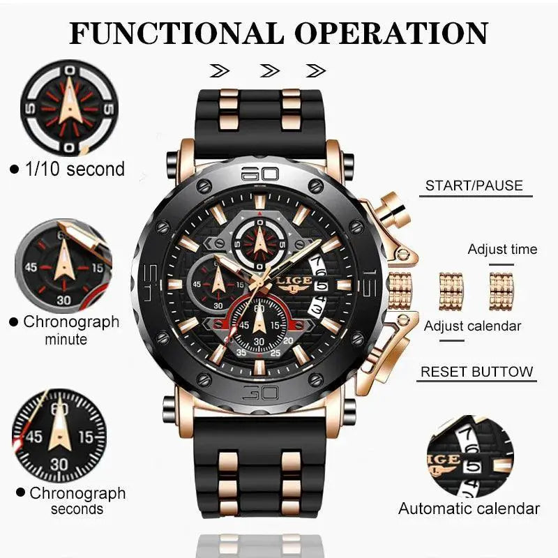 LIGE Luxury Chronograph Sports Watch Bold Style and Function