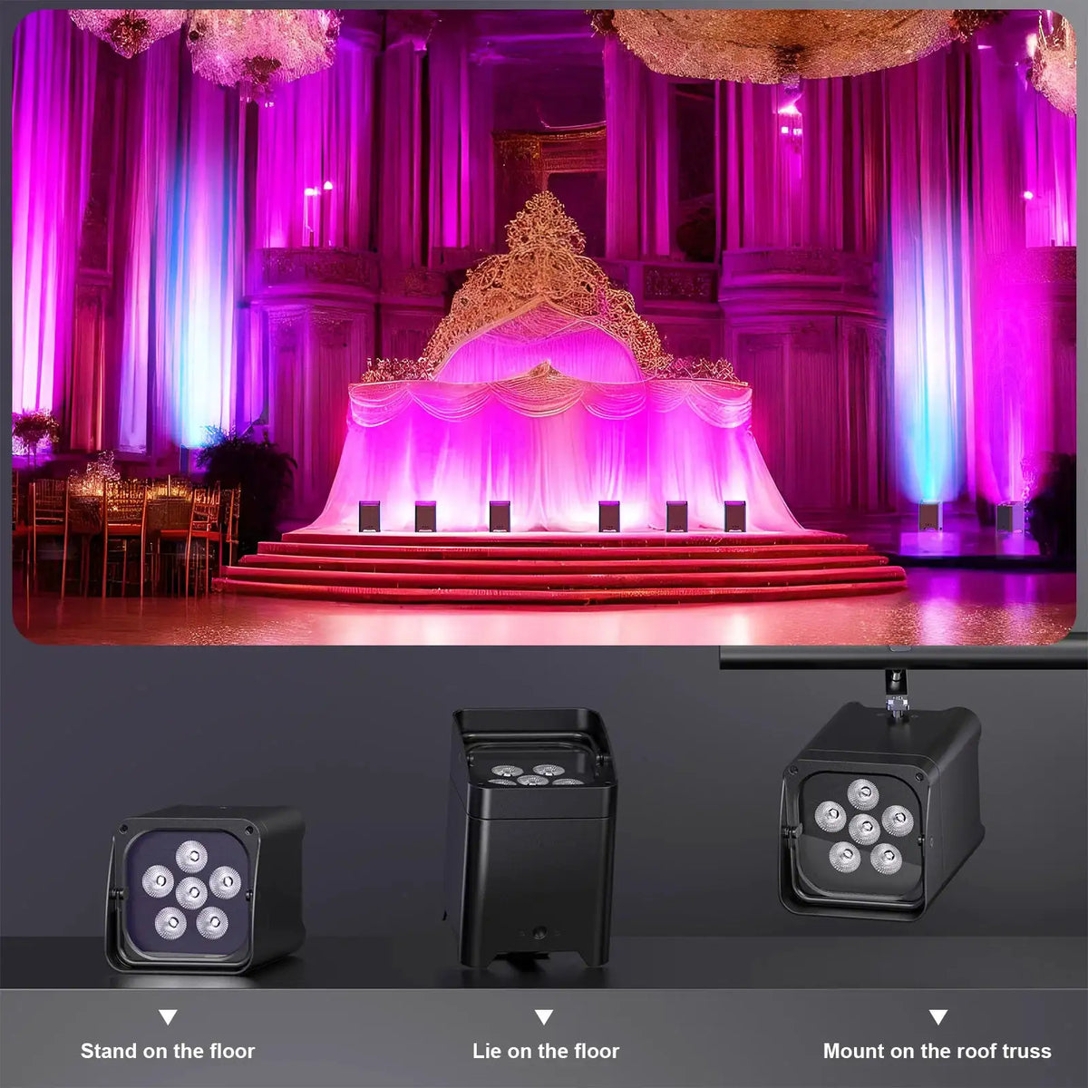 U'King 4PCS 6x18W 6IN1 RGBAW+UV Par Light with Bag Wireless Uplights LED Stage Light Remote Control WiFi Par Light for DJ Party Show Wedding
