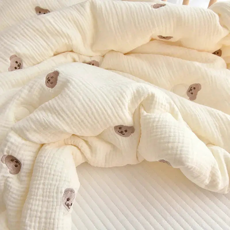 2023 Korean Pure Cotton Baby Blanket Cartoon Bear Cream