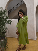 Elegant Green Lapel Dress Chic Embroidery Stylish Split Design