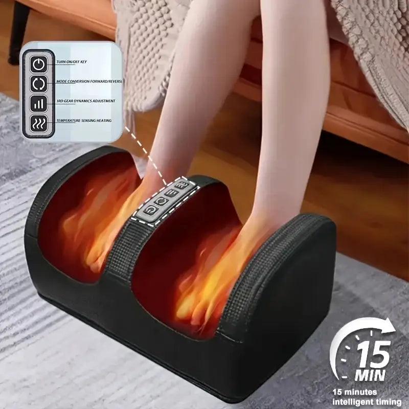 Heating and Kneading Foot Massager, Dual-Direction Kneading with 20 Massage Heads, Foot and Leg Massager, Constant Temperature Heating, Smart Timer, Plug and Play, Thanksgiving and Christmas Gift