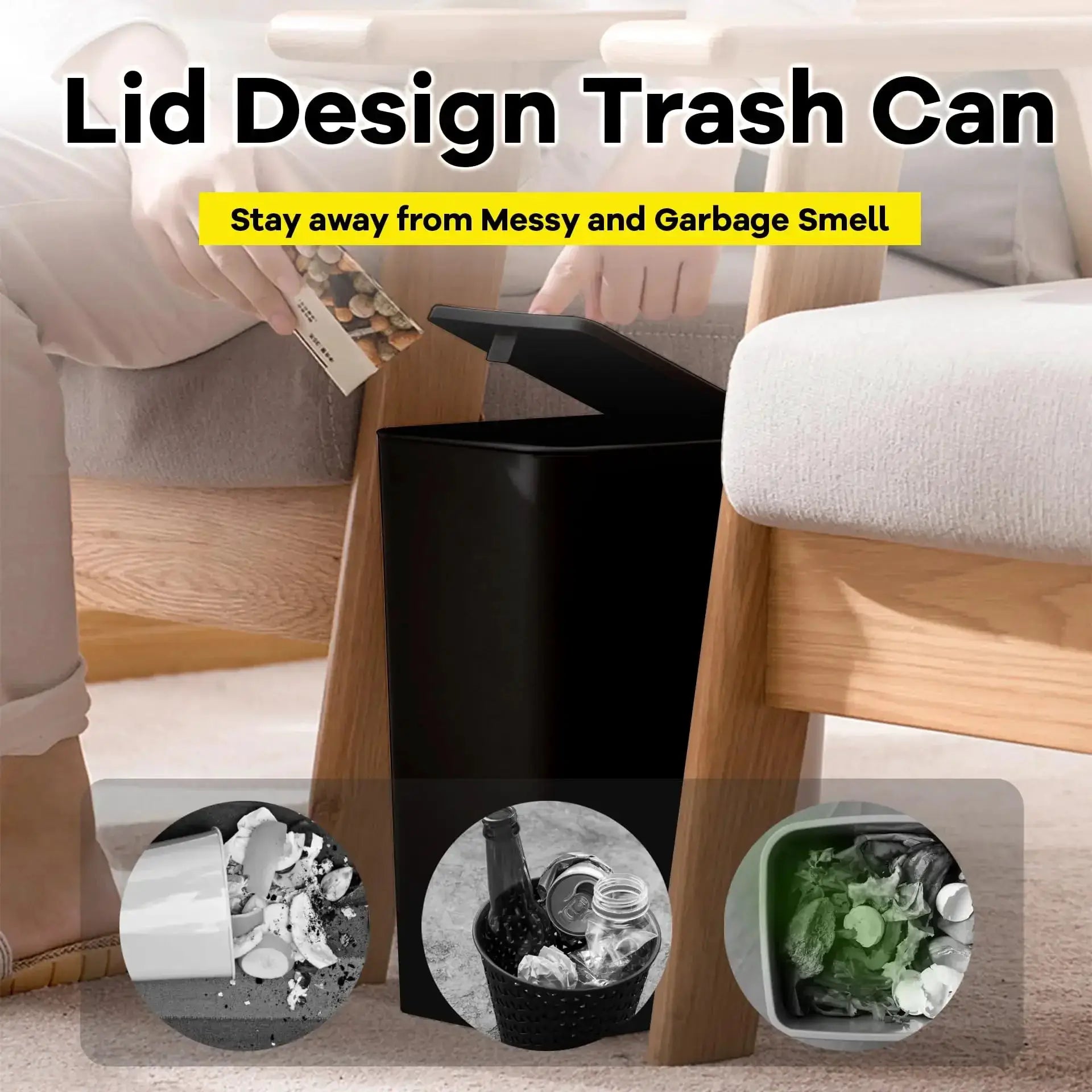10L Bathroom Trash Can With Press Lid Small Compact Bin