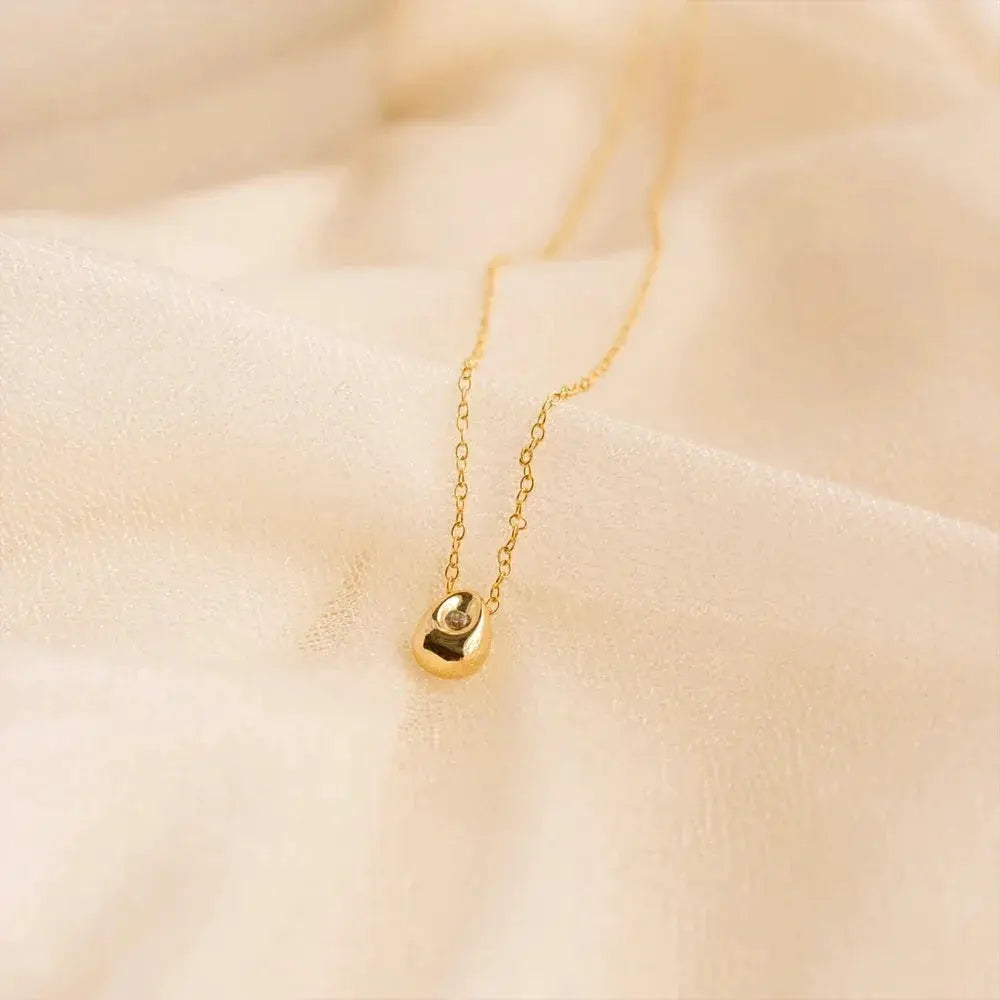 Stainless Steel Gold Plated Water Drop Pendant Necklace