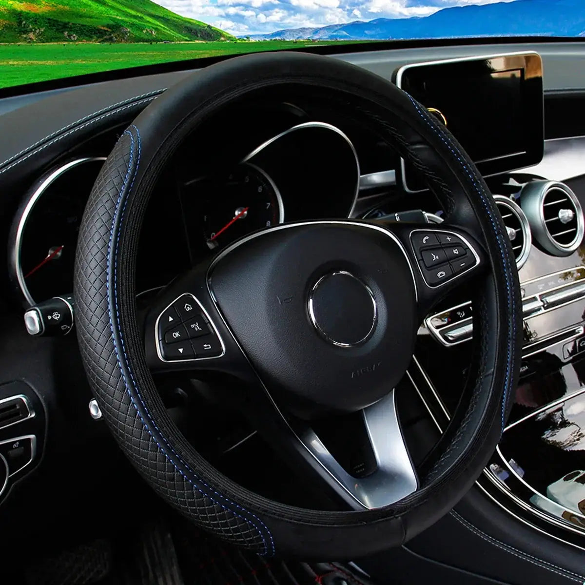 PU Leather Embossed Steering Wheel Cover 14.5 to 15 Inches