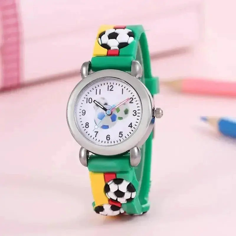 Kids Soccer Cartoon Watch Water Resistant Quartz Timepiece