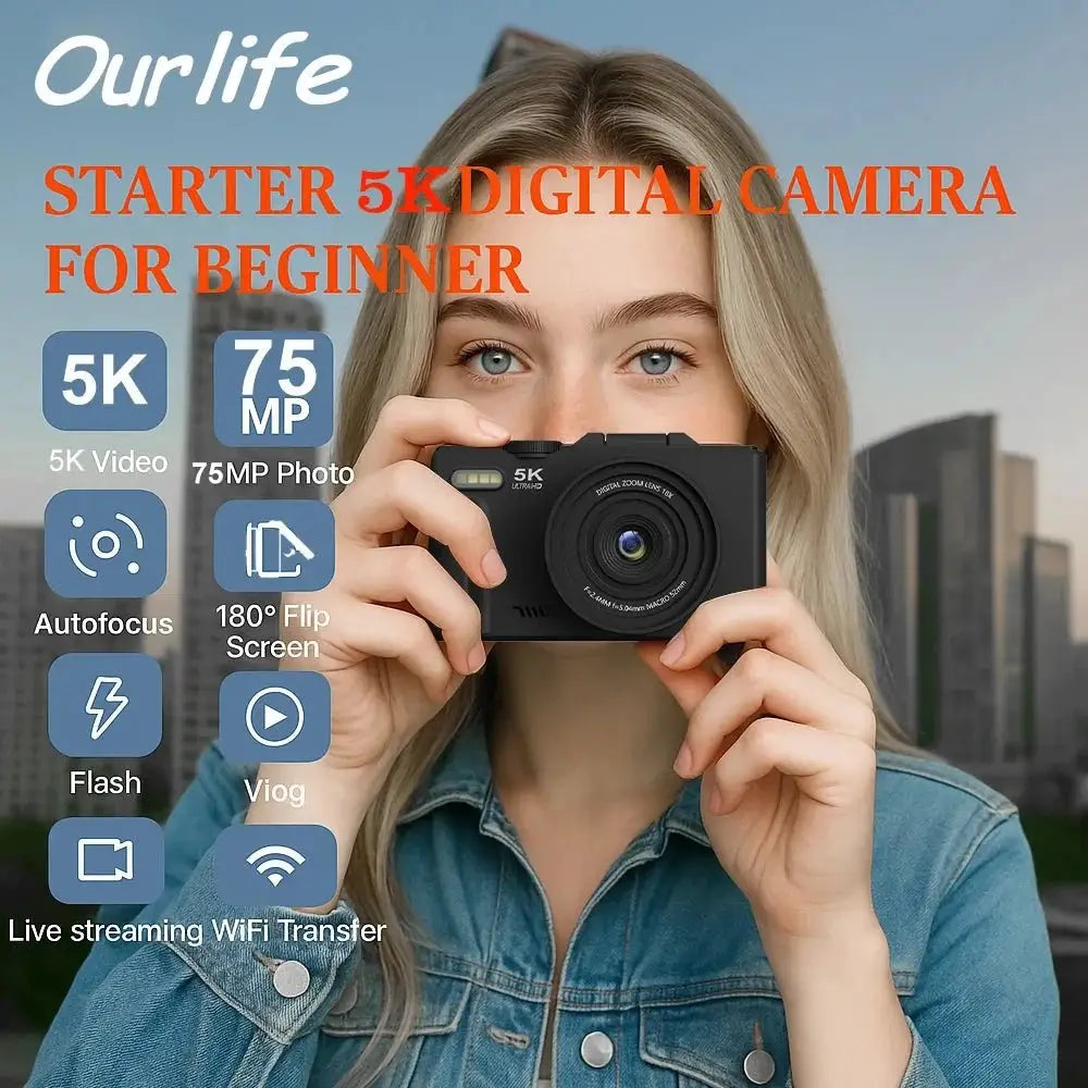 5K Compact Digital Camera With 18X Zoom 180 Degree Flip Screen For YouTube Vlog - stepyours.com