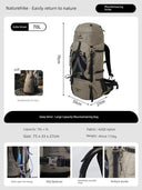 70L Naturehike Backpack For Hikers Lite