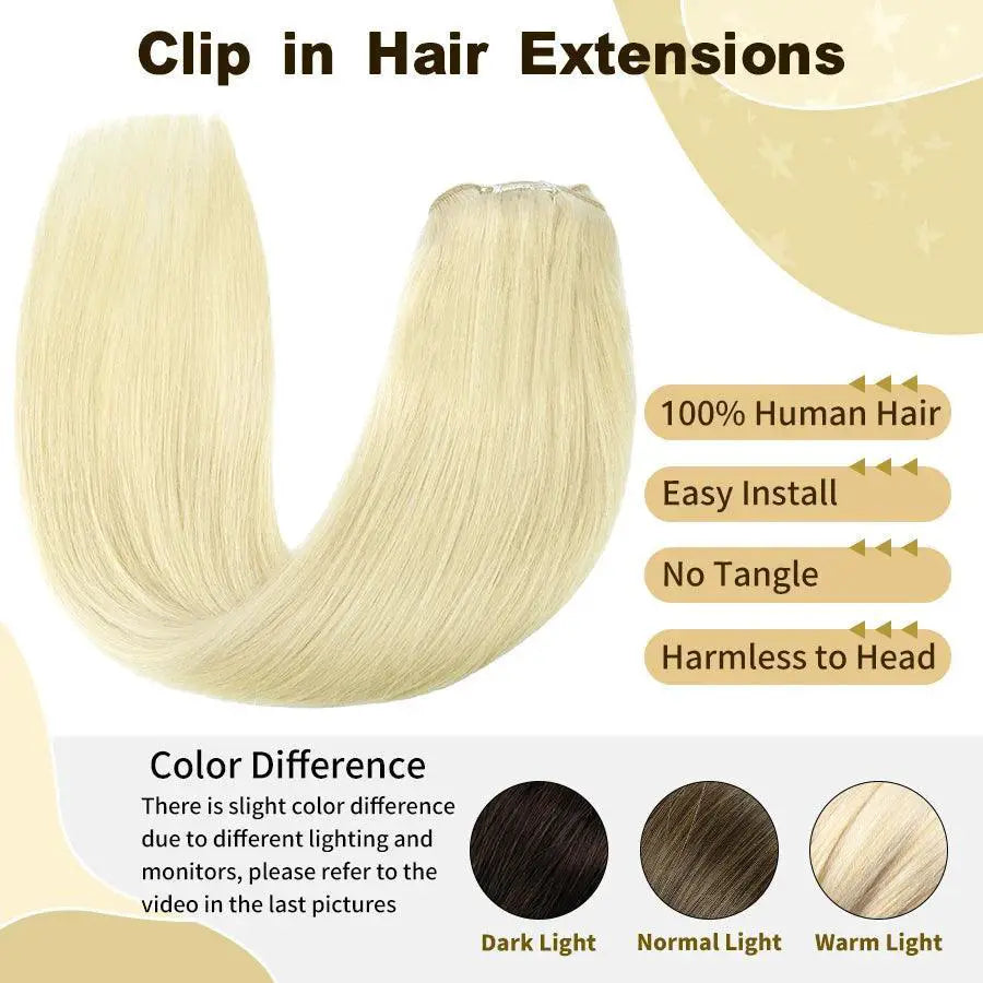 Straight Remy Human Clip In Extensions Black Blonde 20 Inch