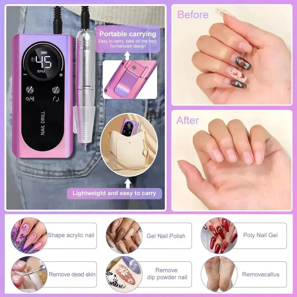 Professional 45000RPM Electric Nail Drill for Salon or Home