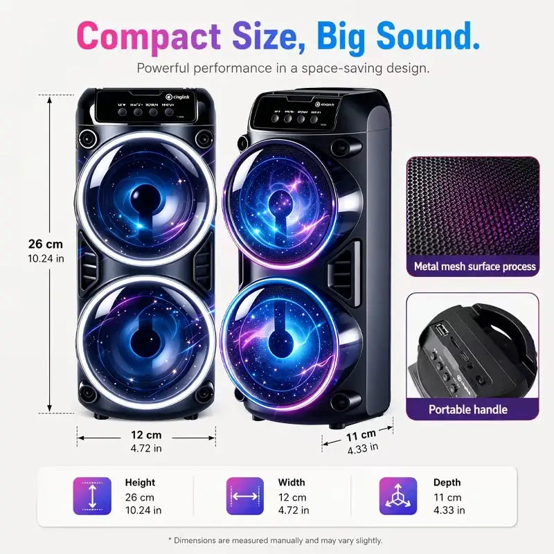 Professional Large Bluetooth Speaker Portable Design, Featuring JBL Subwoofer Party Box, LED Lights, Compatible with BT/USB/TF/AUX/FM/TWS/MIC/EQ Functions, Professional Karaoke. Ideal Gift for Birthdays, Christmas, and New Y