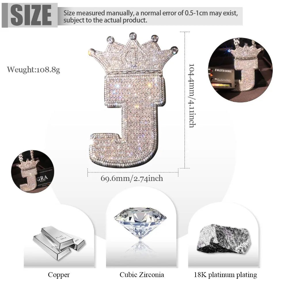 Iced Out Crown Initial Letter