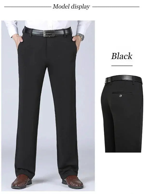 Mens Business Casual Summer Trousers Elastic Straight Pants - OurLum.com