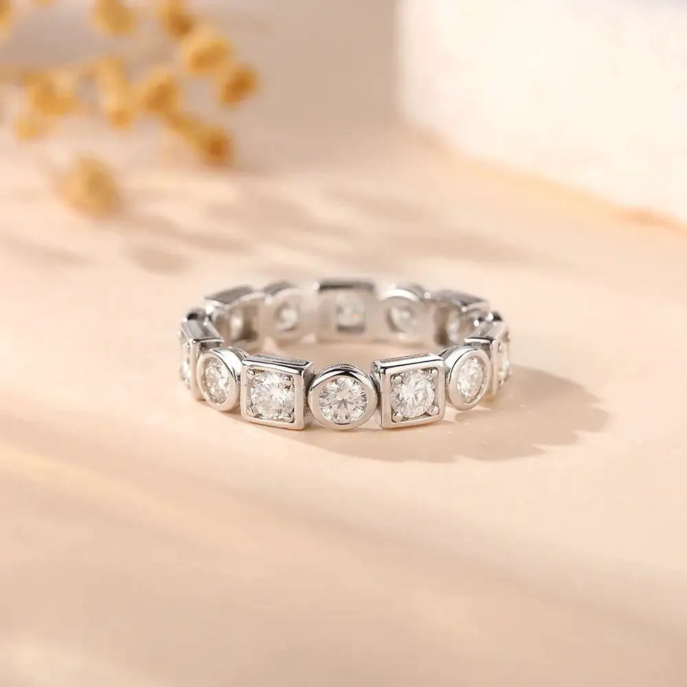 Round Square Moissanite Ring in Sterling Silver — product view 4