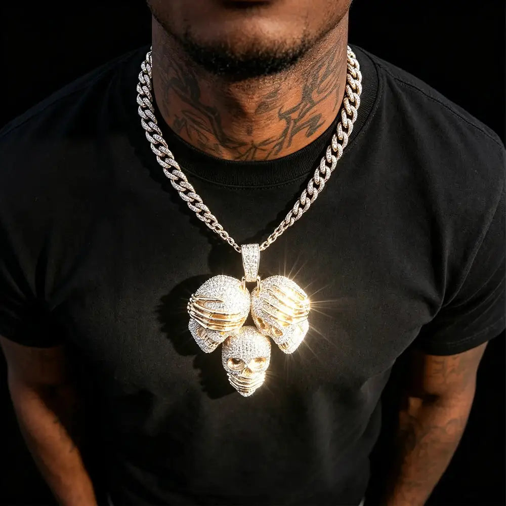 Bling Skull Charm Streetwear Rapper Jewelry Shiny Icy Statement — product view 4