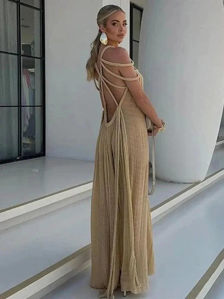 Enchanting Maxi Dress Chic Crochet Details Beach Party Wear