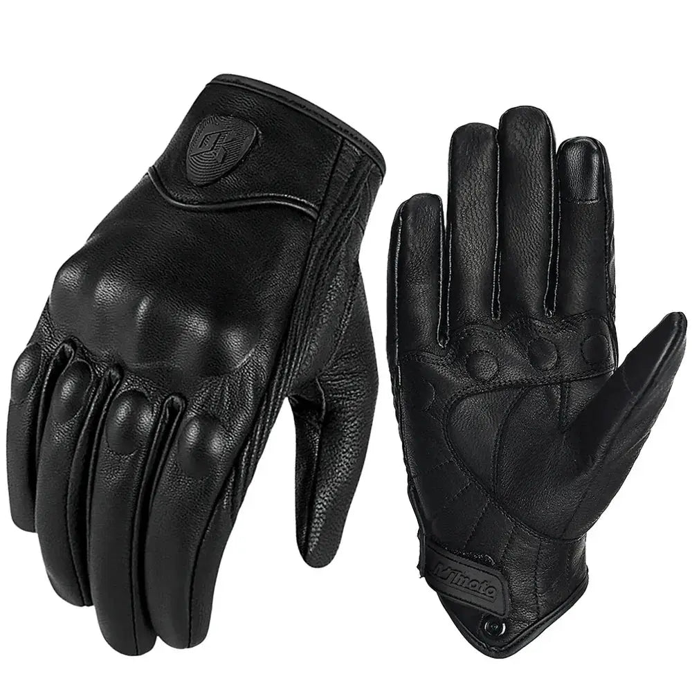 Vintage Black Leather Motorcycle Gloves For Men Biker Racing