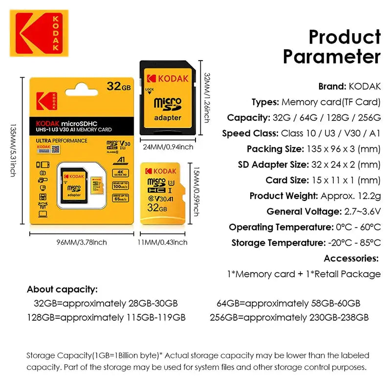 KoDak Micro SD Card 64GB Memory Card Wholesale High Speed 64GB U3 V30 UHS-I Class 10 Flash Card 64GB Cartao De Memoria For Phone
