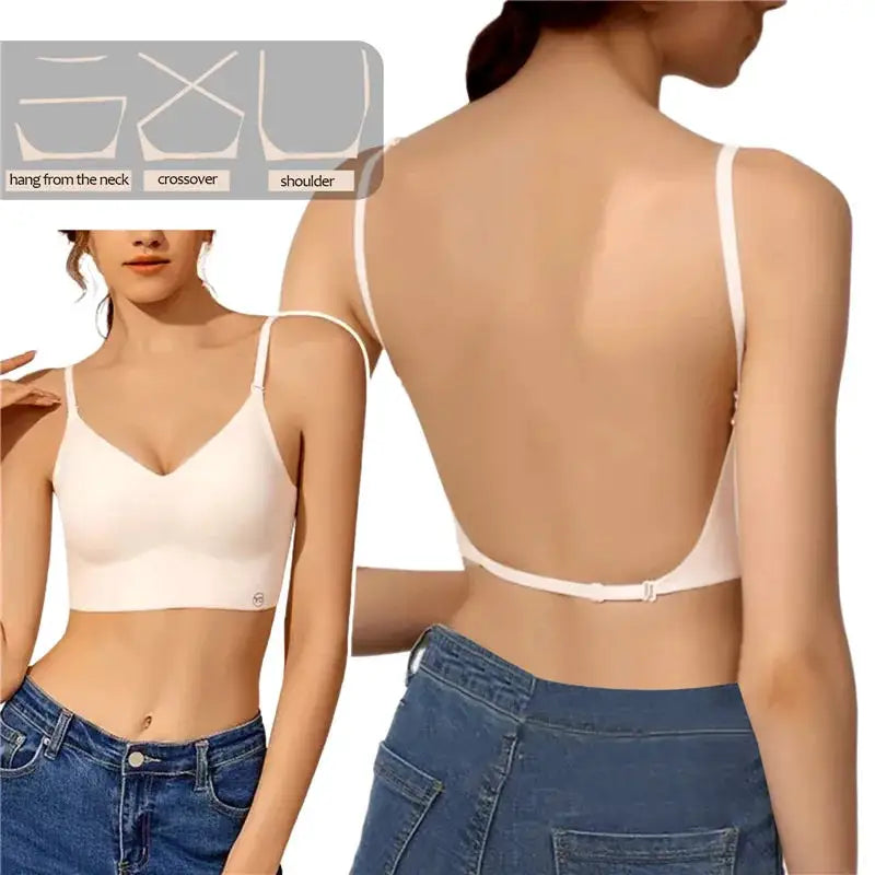 Women Invisible Bra Deep U Plunge Bras Backless Top for Dresses Sexy Lingerie with Transparent Strap Push Up Strapless Underwea