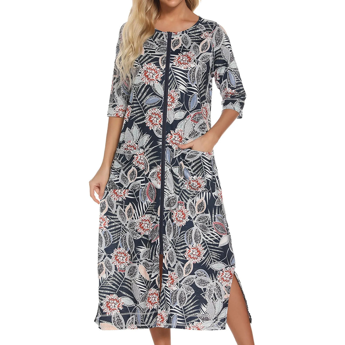 Zip Front Home Duster Dress
