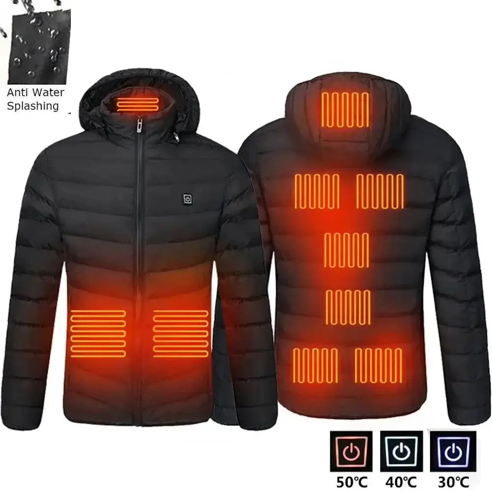 Mens USB Heated Hooded Jacket Waterproof Winter Warmer