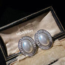 Women Gemstone Necklace and Zirconia Pearl Earrings Set in Textured 18K Gold