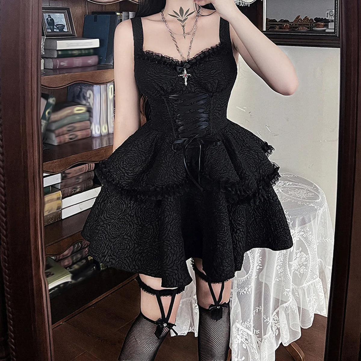Gothic Layered Tulle Sleeveless Dress