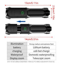 Compact USB Charging LED Flashlight Portable Telescopic Zoom Strong Light Focused Long-Range Household Emergency Lighting