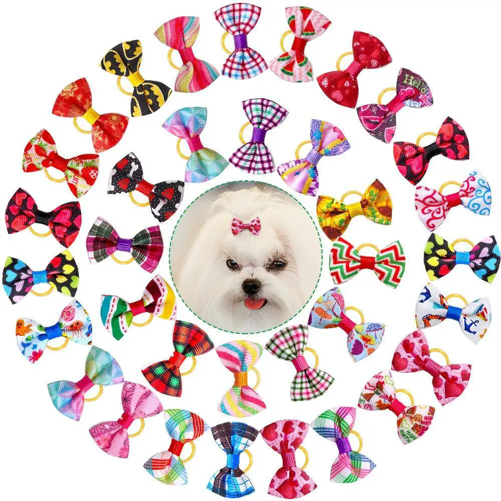Festive Handmade Dog Bows For Christmas Pet Accessories