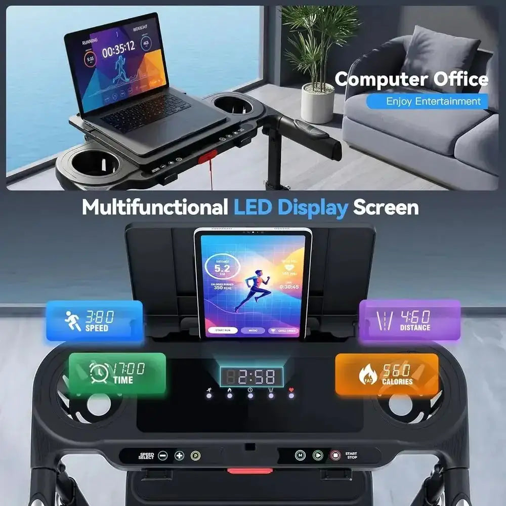 Compact Incline Treadmill with Folding Walking Pad, Adjustable Desk Height, LED Display for Home Office Use