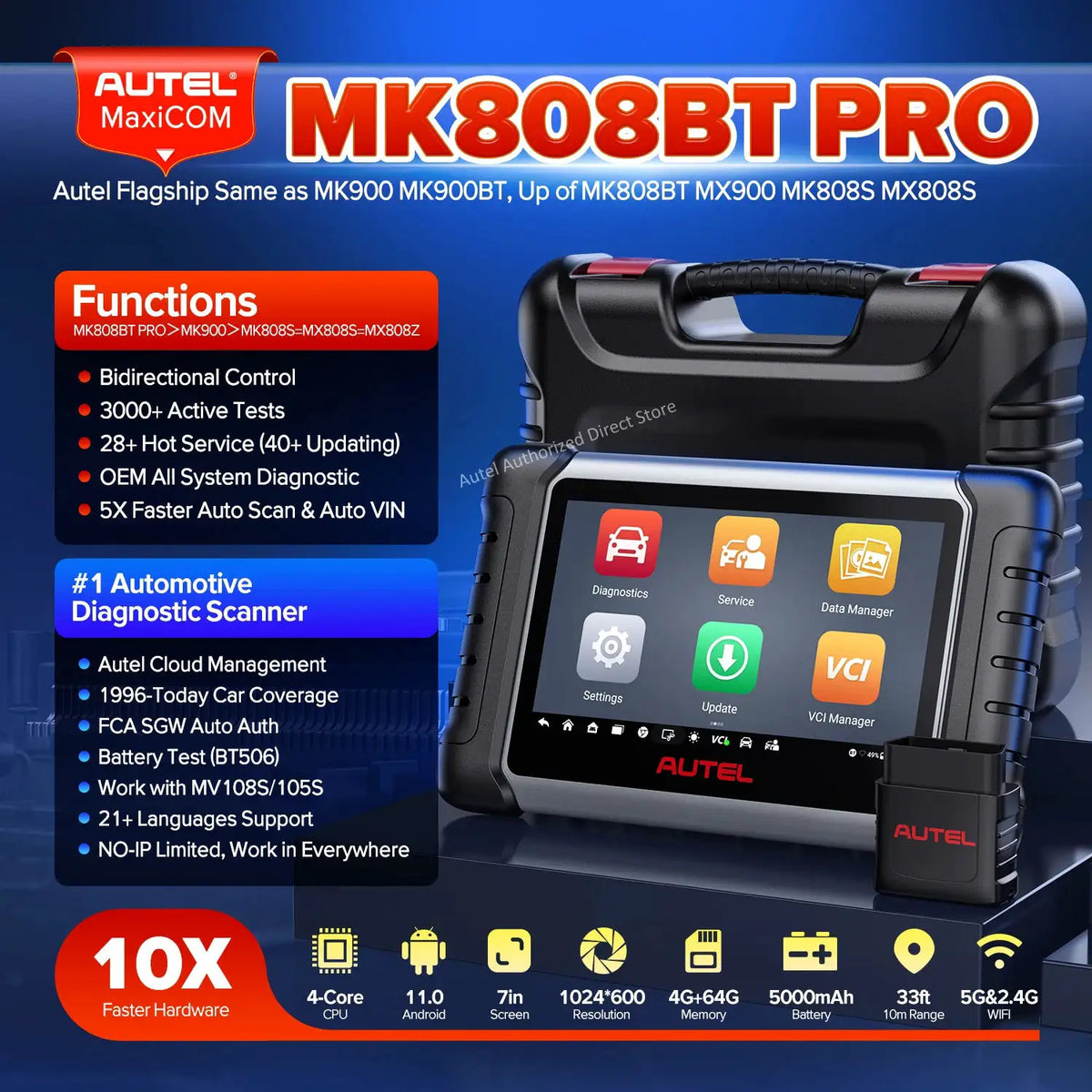Autel Scannner MK808BT Pro Automotive Diagnostic Scan Tool Bidirectional Scanner Code Reader 40+Service Upgraded Of MK808S MX808