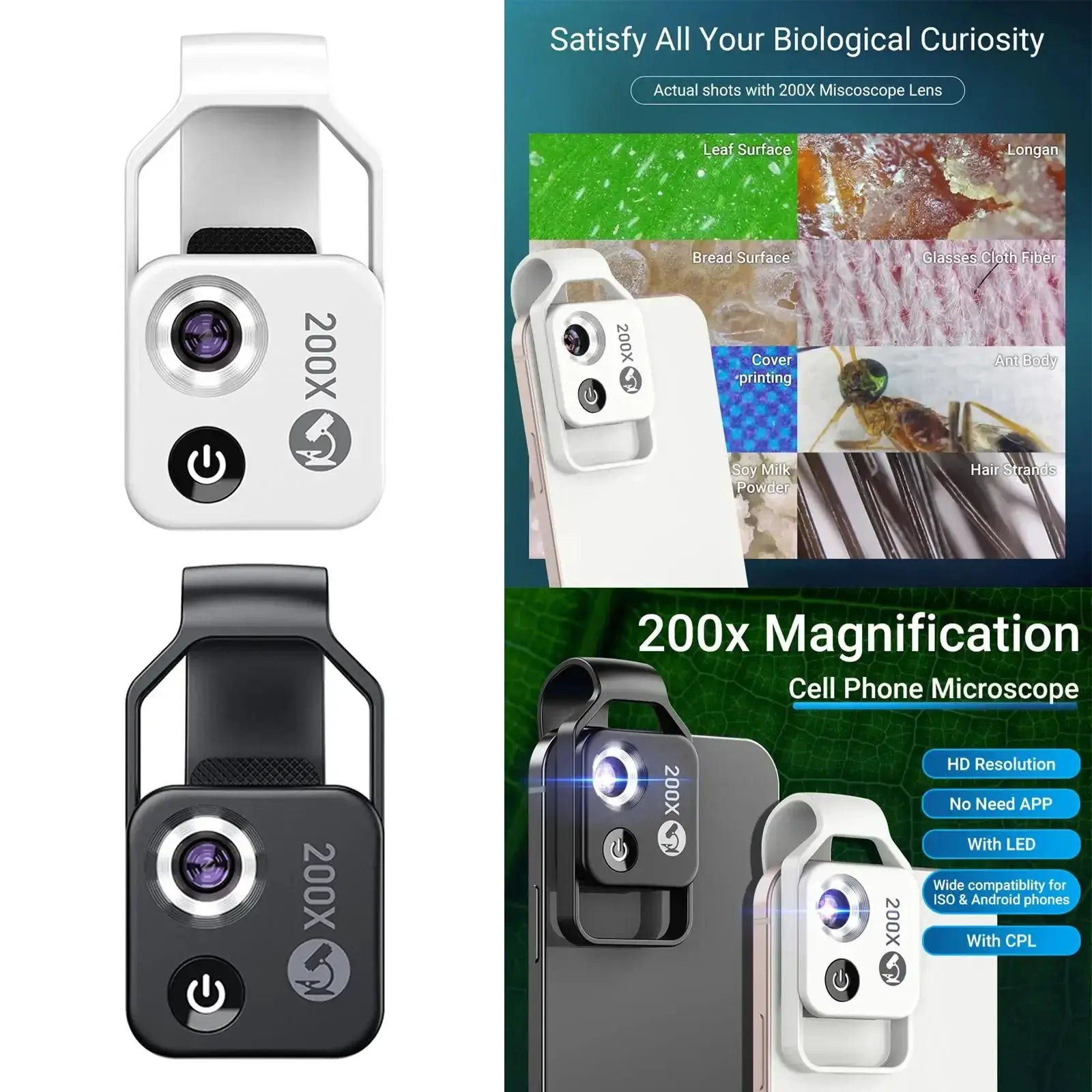 Microscope Clip On Micro Lens With LED Light For Smartphones