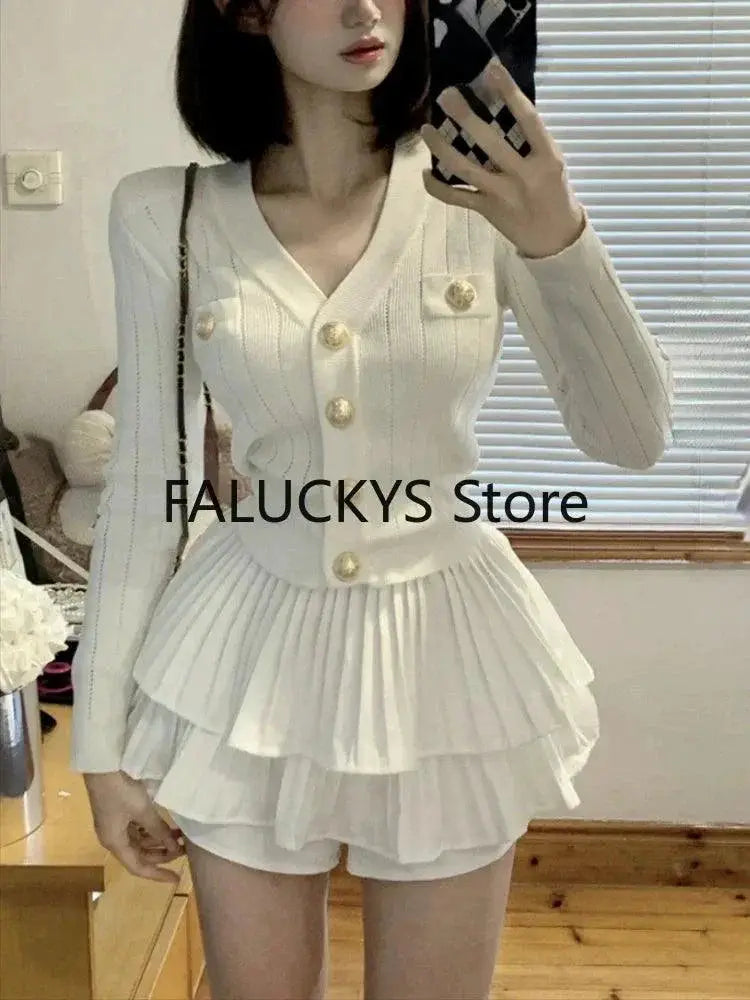 Elegant Two Piece Skirt Set French Knit Top Mini Skirt