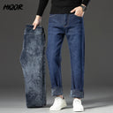 Winter Fleece Thick Jeans Men Business Casual Pants Collection