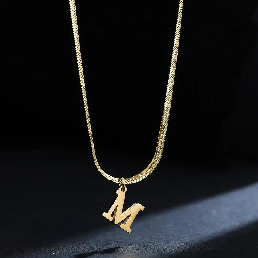 A Z Alphabet Gold Plated Stainless Steel Pendant Necklace
