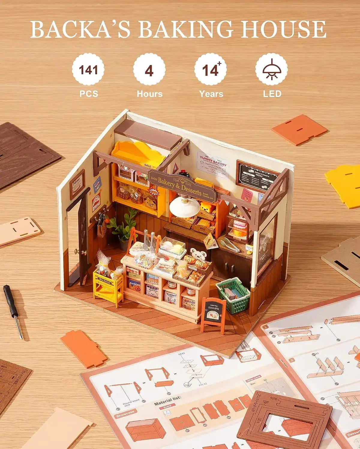 Robotime Rolife Becka's Baking House 3D Puzzle DIY Miniature Dollhouse Kit Amazing Gift for Children DG161