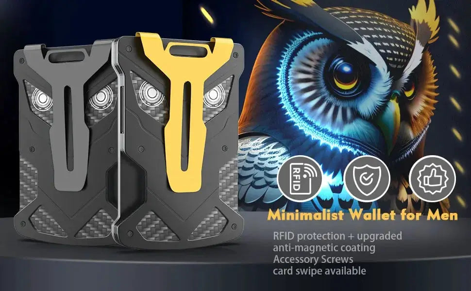 Card Holder RFID Owl Eye Carbon Fiber Metal Wallet