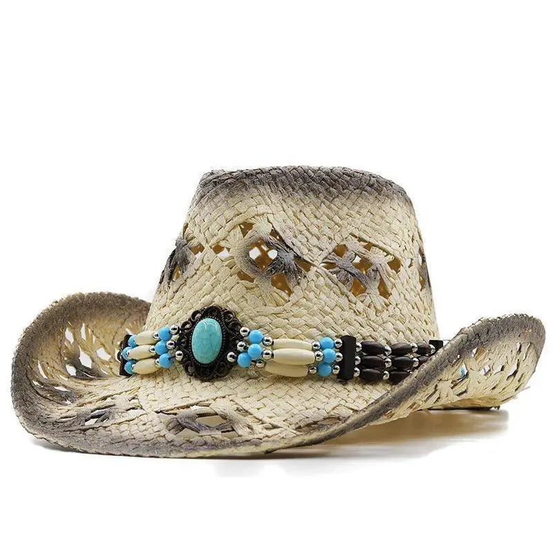Khaki Lafite Straw Cowboy Hat With Paint Spray Finish