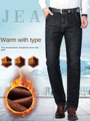 Winter Men Black Blue Straight Stretch Denim Pants Sale