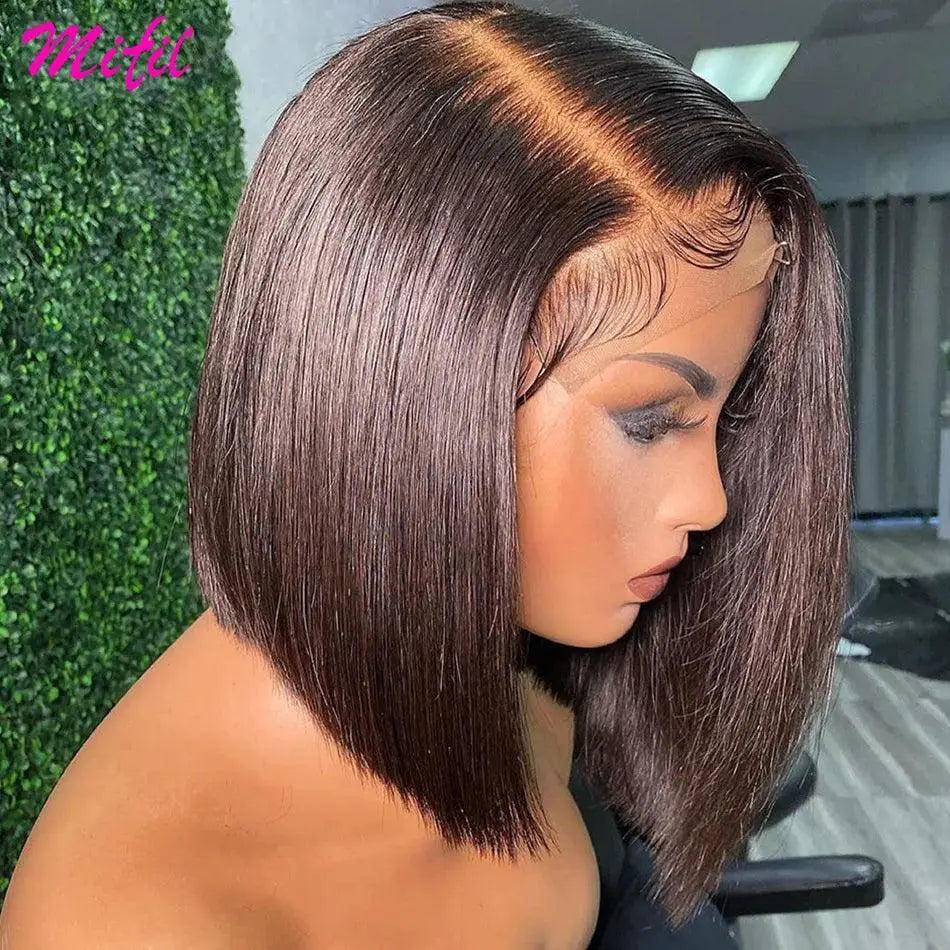 Chocolate Brown Highlight Bob Wig Lace Front Human Hair