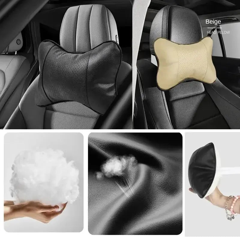 Car Neck Pillow PU Leather Headrest Both Sides 1 Pack - OurLum.com