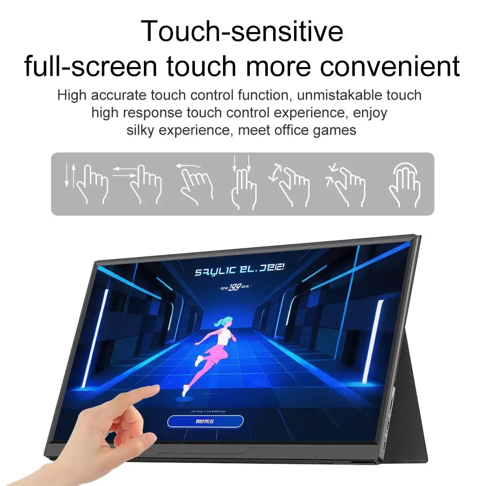 16inch Mobile Portable Monitor Touchscreen IPS Second Game Screen Extended Display for Laptop with Bracket For Xbox/Raspberry Pi