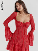 Vintage Lace Flare Sleeve Mini Dress Timeless Romantic Style