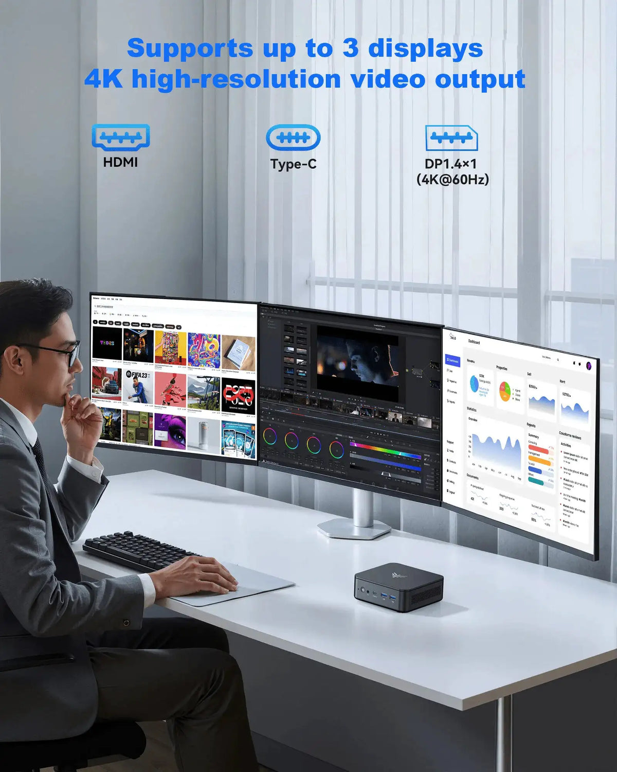 KAMRUI Mini PC AMD Ryzen5 3501U 8GB DDR4 256GB SSD Desktop Computer Dual 4K Display Micro PC WiFi5 Windows11 Pro for Home Office