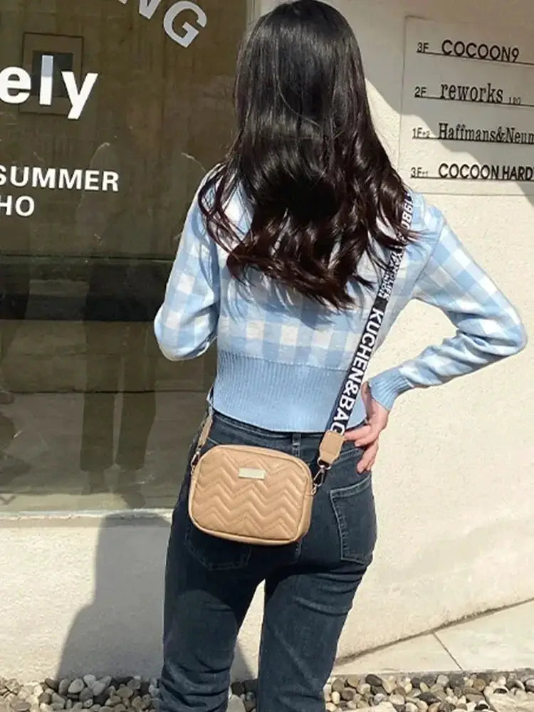 Wave Embroidery Square Bag With Printed Shoulder Strap - OurLum.com
