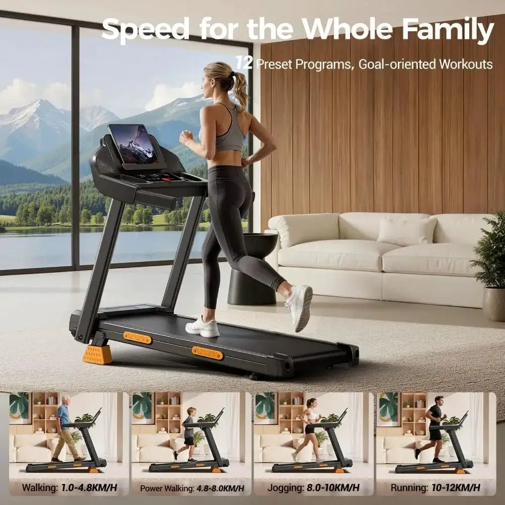 Foldable Incline Treadmill for Home, 16% Incline, Three Screen, 12 Programs, 400LBS